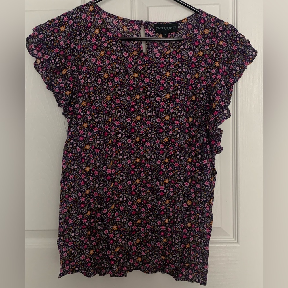 Cynthia Rowley Short Sleeve Floral Blouse